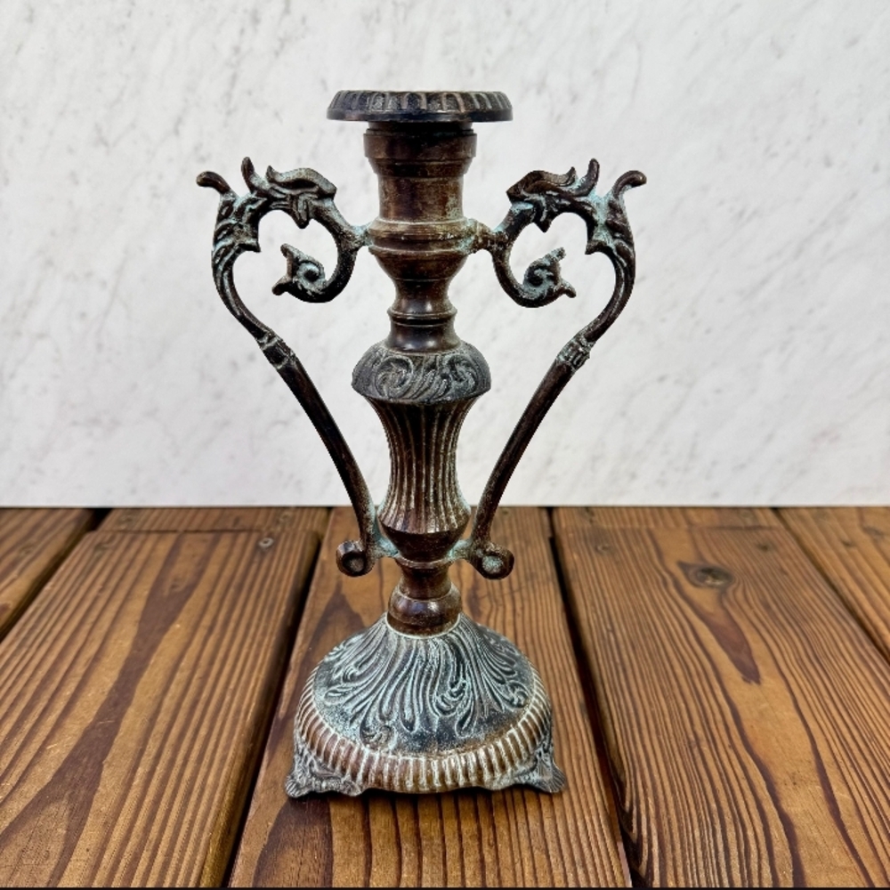Source Unknown Antique Bronze Candle Holder